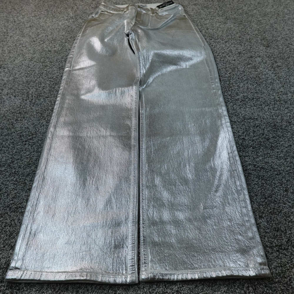 NEW Abercrombie Fitch Jeans Womens 26 Silver Metallic 90s Relaxed High Rise Boho